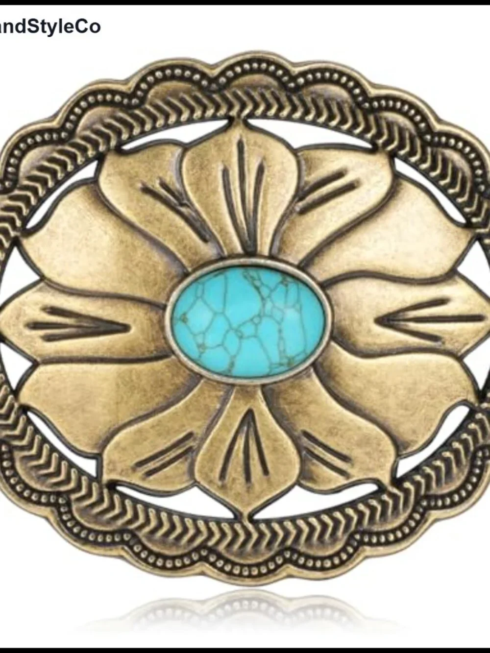 Western Floral Cowboy Belt Buckle for Men - Turquoise Stone Metal